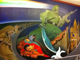On the Mural at Denver International Airport near baggage.