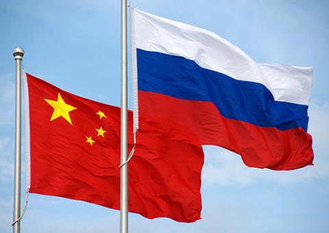 russian and chinese flags